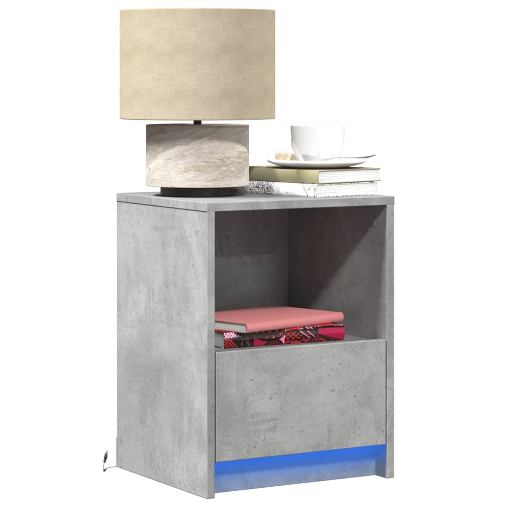 vidaXL Nightstand with LED Lights Concrete Gray Engineered Wood