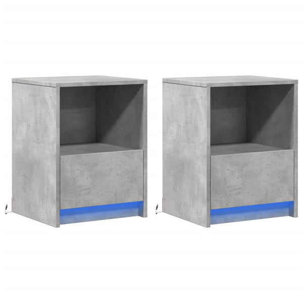 Nachttische mit LED, 2er-Set Betongrau