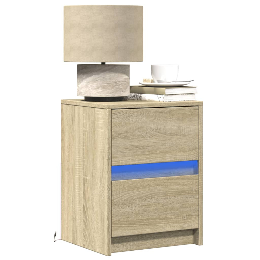 vidaXL Bedside Cabinet with LED Lights Sonoma Oak Engineered Wood
