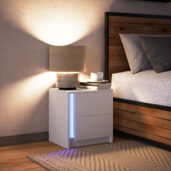 Nachttisch mit LED-Leuchten Weiß