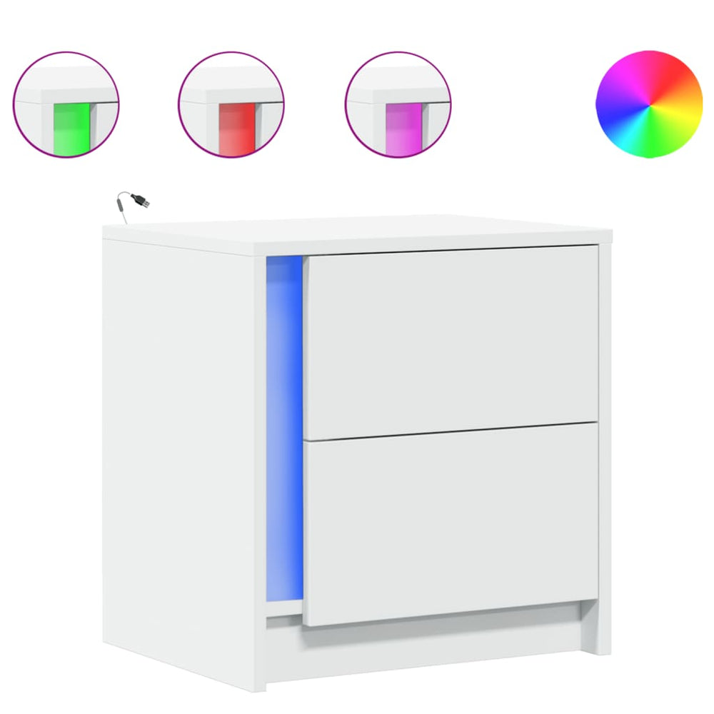 Nachttische mit LED-Leuchten, 2er-Set, Weiß