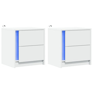 Nachttische mit LED-Leuchten, 2er-Set, Weiß