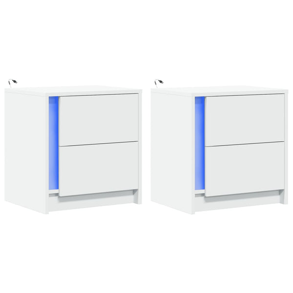 Nachttische mit LED-Leuchten, 2er-Set, Weiß