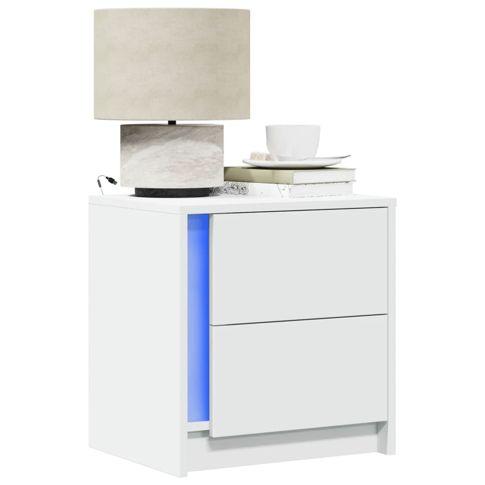 Nachttische mit LED-Leuchten, 2er-Set, Weiß