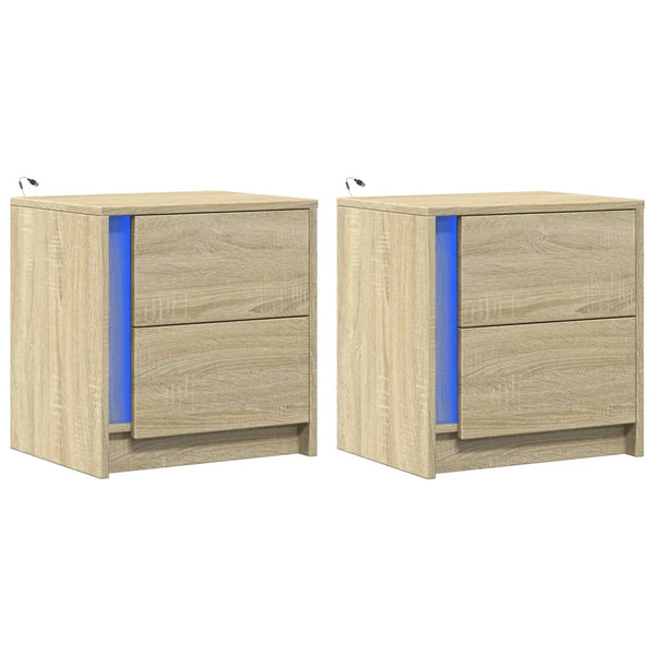 LED Nachttische 2er Set Sonoma Eiche