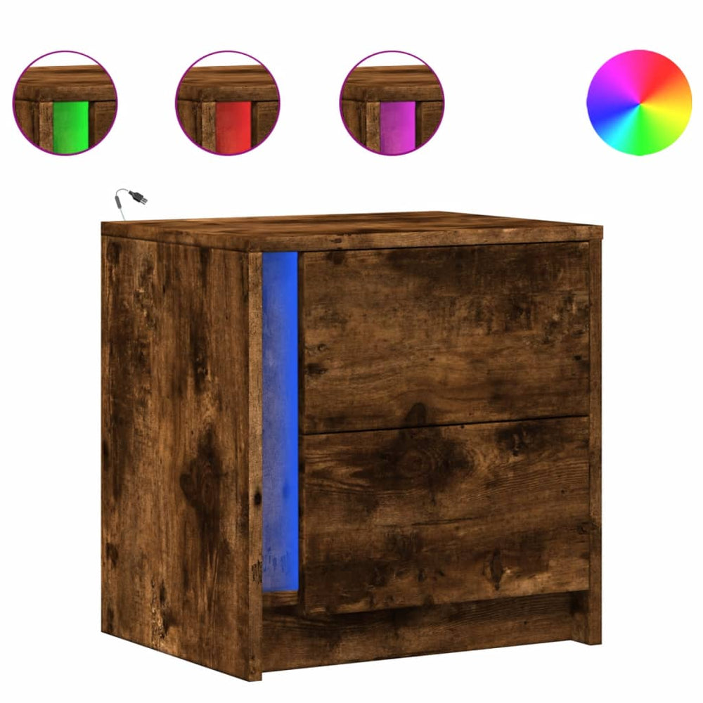 vidaXL Nightstands with LED Lights 2 pcs Smoked Oak Engineered Wood