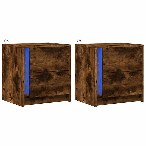 Nachttische mit LED-Leuchten, 2er Set