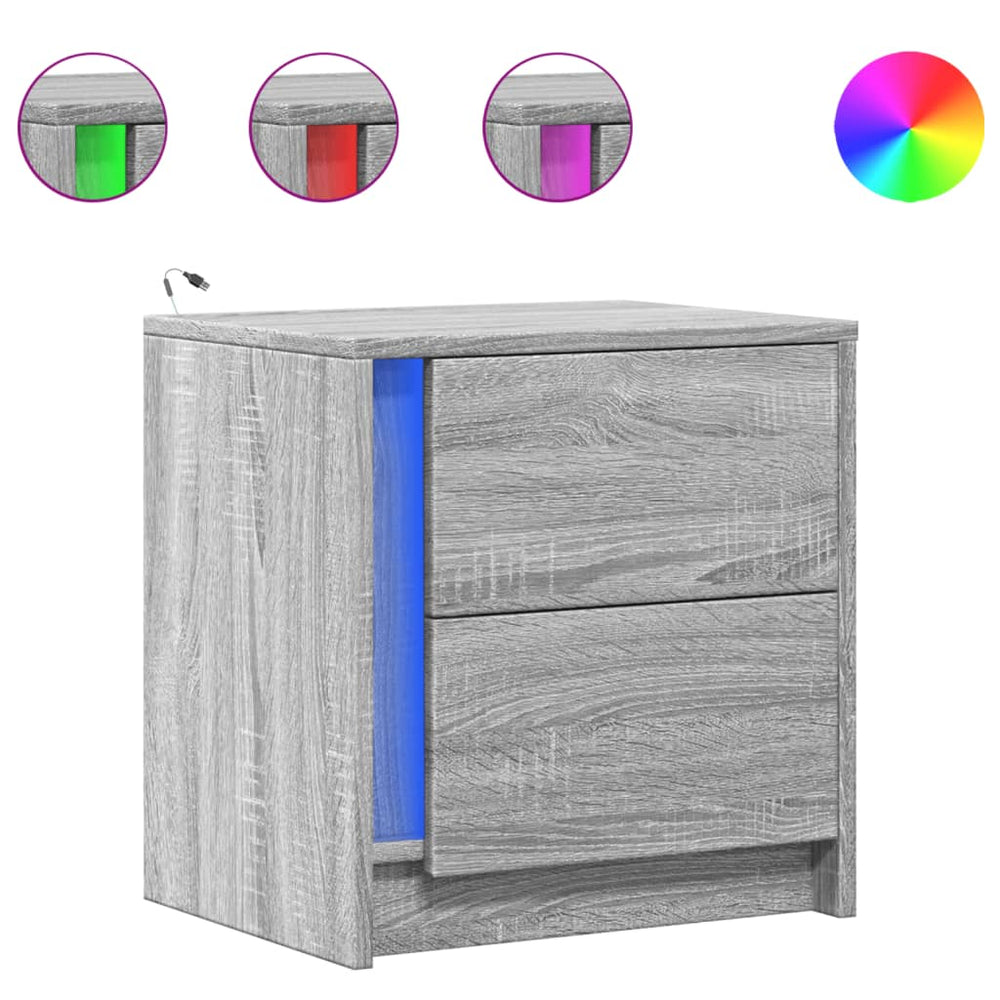 vidaXL Nightstands with LED Lights 2 pcs Grey Sonoma Engineered Wood