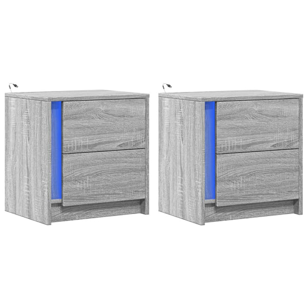 Nachttische mit LED, 2er-Set, Grau Sonoma