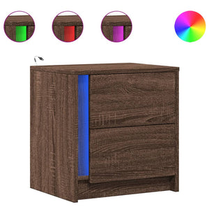 Nachttisch mit LED Braun Eichen-Optik