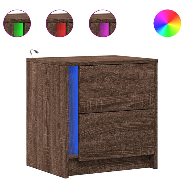 Nachttisch mit LED Braun Eichen-Optik