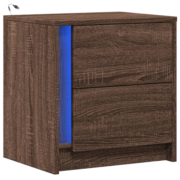 Nachttisch mit LED Braun Eichen-Optik