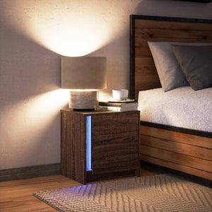 Nachttisch mit LED Braun Eichen-Optik
