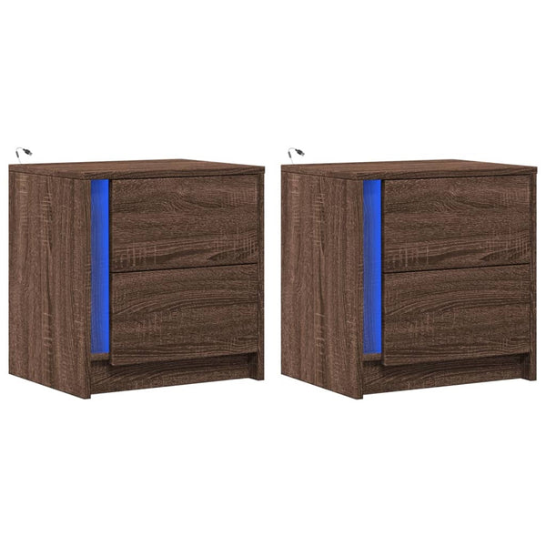 Nachttische mit LED-Leuchten, 2er Set