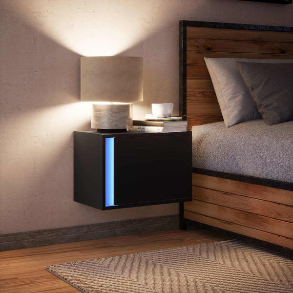 Wand-Nachttisch mit LED Schwarz