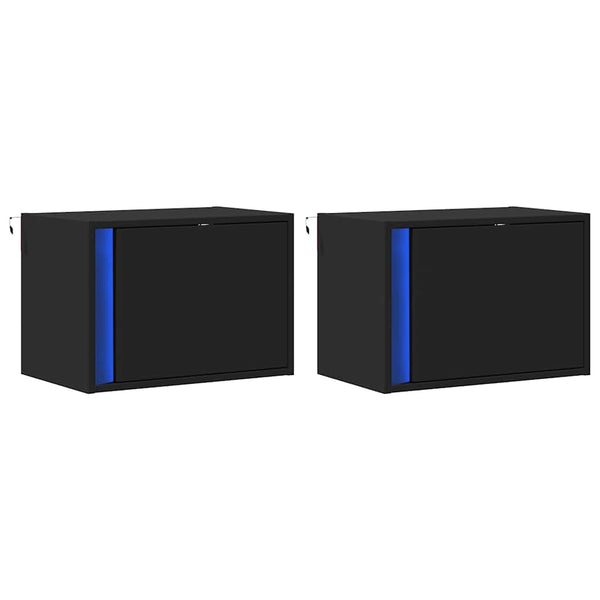 Wand-Nachttische mit LED, 2er-Set Schwarz