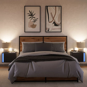 Wand-Nachttische mit LED, 2er-Set Schwarz
