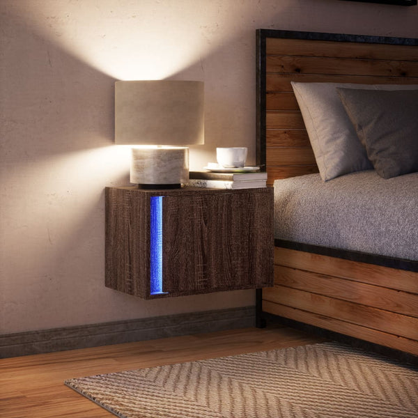 Wand-Nachttisch mit LED Braun Eichen-Optik