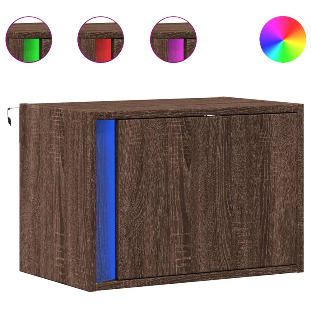 Wand-Nachttische mit LED Braun Eichen-Optik 2er Set