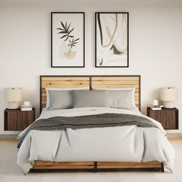 Wand-Nachttische mit LED Braun Eichen-Optik 2er Set
