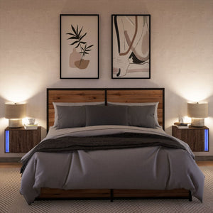 Wand-Nachttische mit LED Braun Eichen-Optik 2er Set