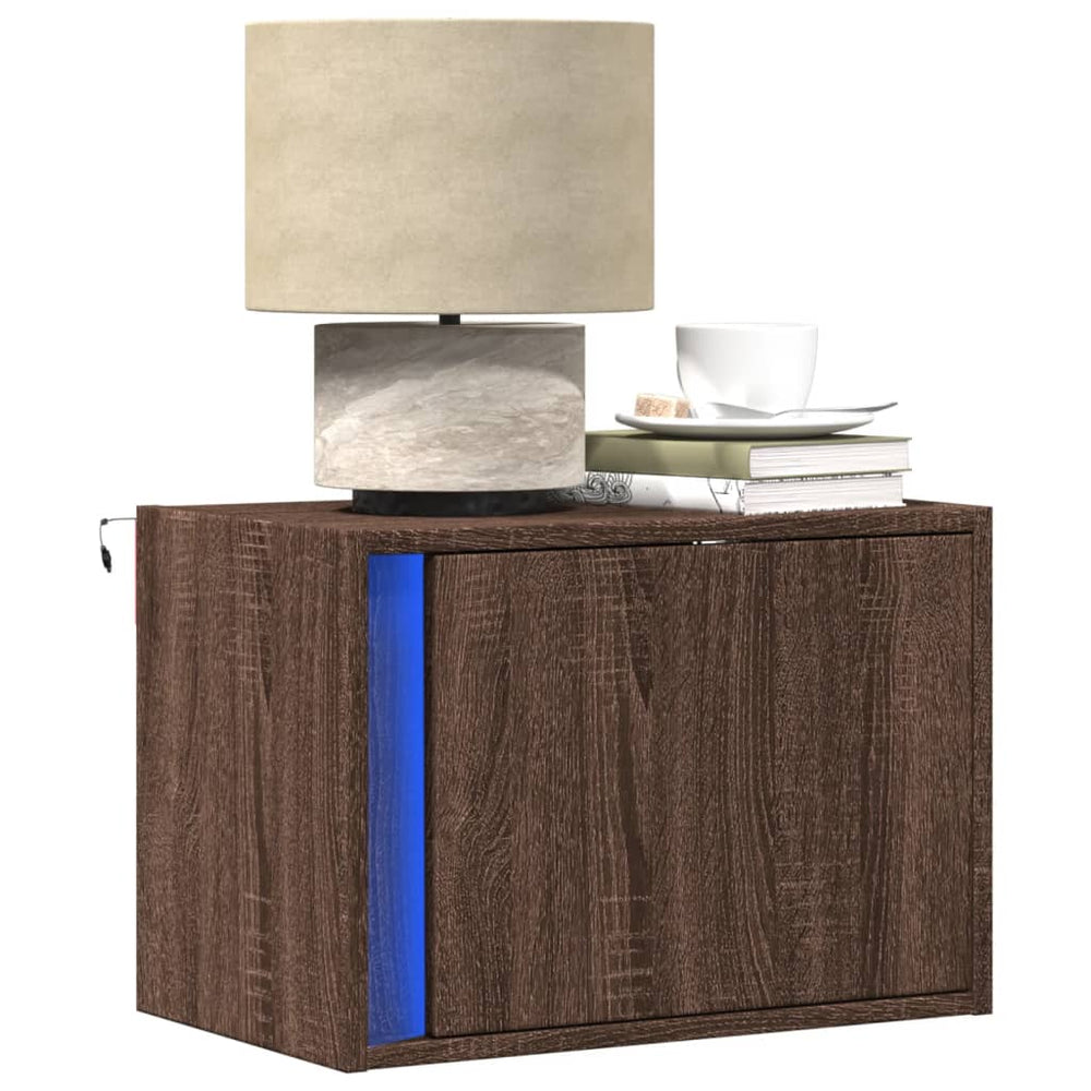 Wand-Nachttische mit LED Braun Eichen-Optik 2er Set