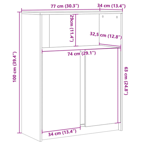 LED Sideboard Sonoma-Eiche 77x34x100 cm