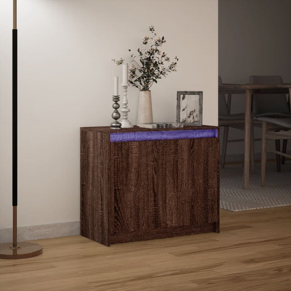 vidaXL Buffet bas à LED aspect chêne marron 72x34x61 cm Bois d'ingénierie