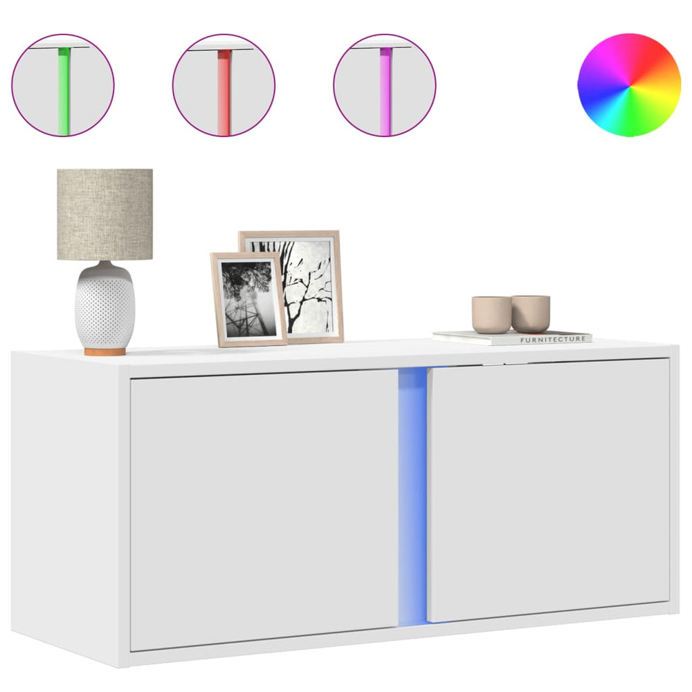 vidaXL Meuble TV mural avec éclairage LED Blanc 80x31x35 cm