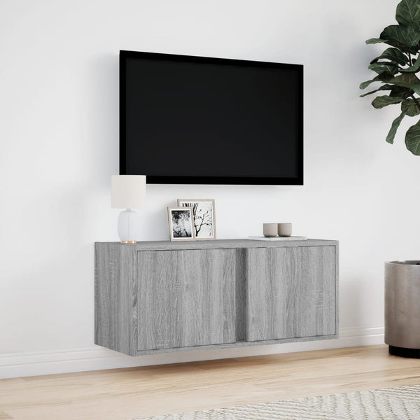 TV-Wandschrank mit LED Grau Sonoma 80 cm