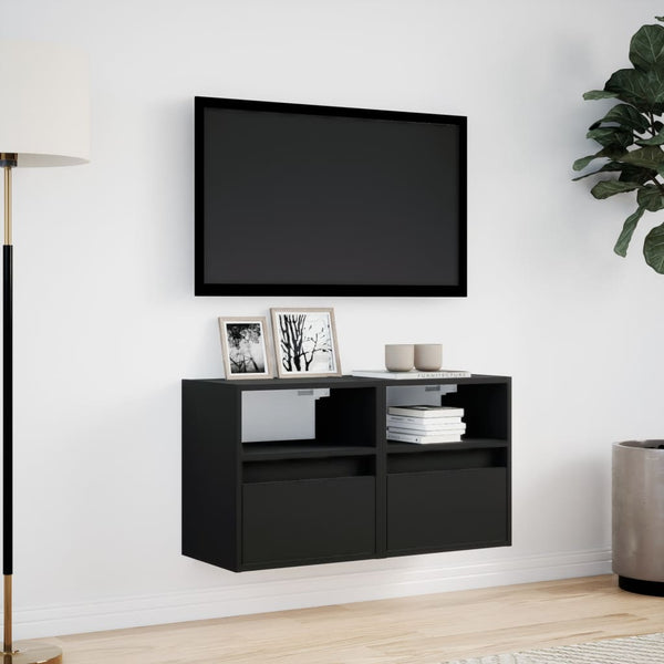TV-Wandschränke mit LED Schwarz 2er-Set