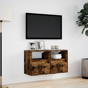TV-Wandschränke mit LED Räuchereiche, 2er-Set