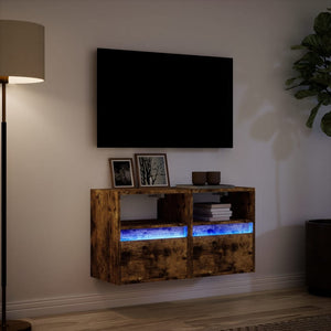TV-Wandschränke mit LED Räuchereiche, 2er-Set