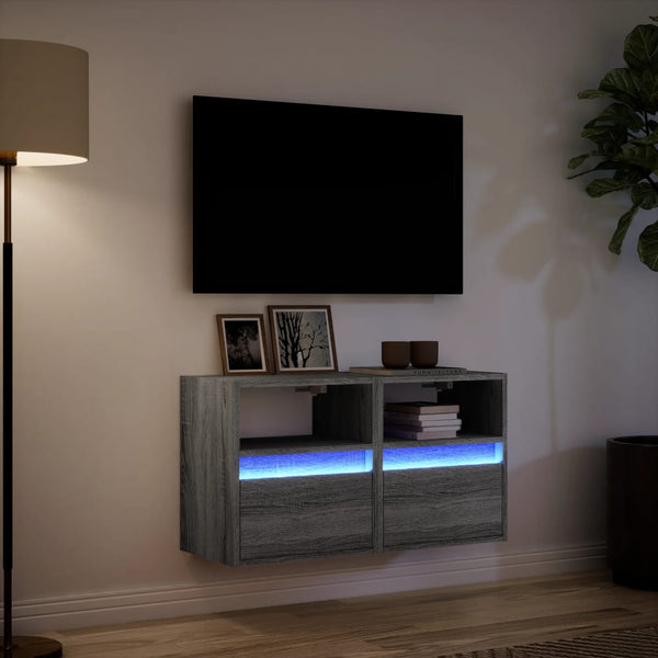 TV-Wandschränke mit LED, 2er-Set Grau Sonoma