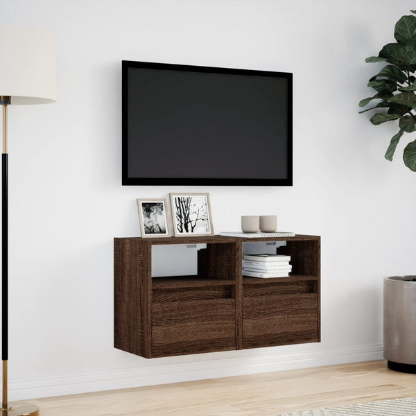 TV-Wandschränke mit LED-Beleuchtung, 2er-Set, Eichenoptik