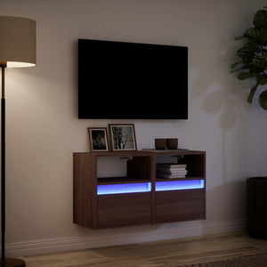 TV-Wandschränke mit LED-Beleuchtung, 2er-Set, Eichenoptik