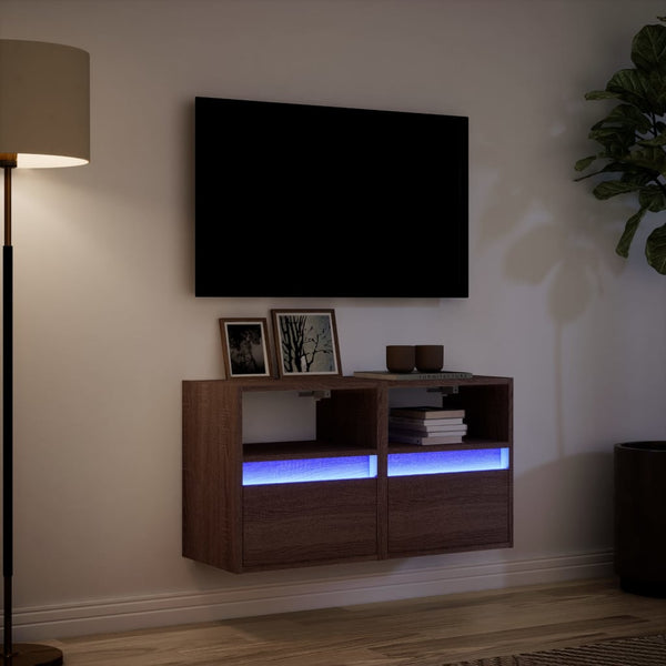 TV-Wandschränke mit LED-Beleuchtung, 2er-Set, Eichenoptik