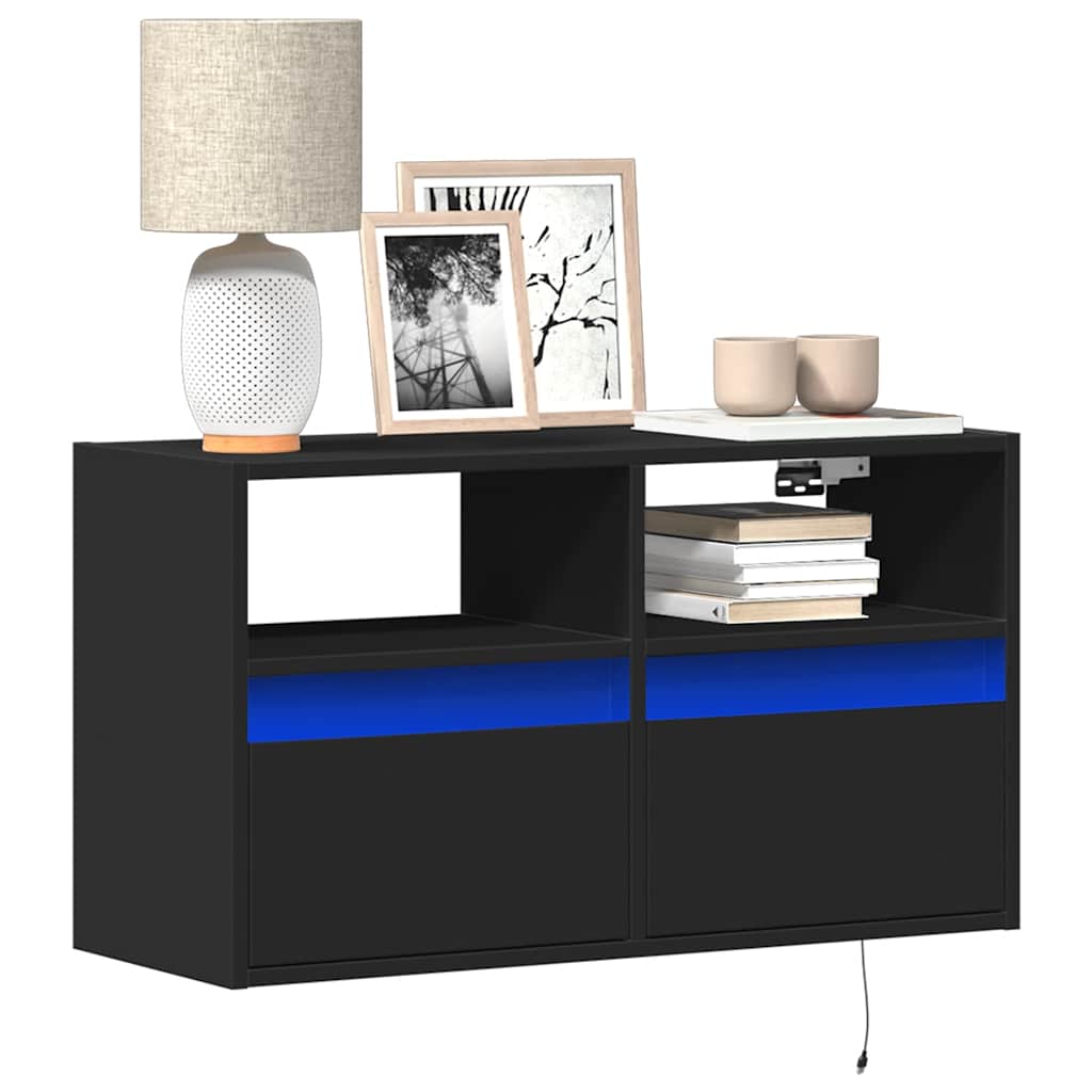 TV-Wandschrank mit LED Schwarz 80 cm