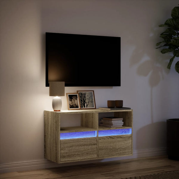 TV-Wandschrank mit LED Sonoma-Eiche 80 cm