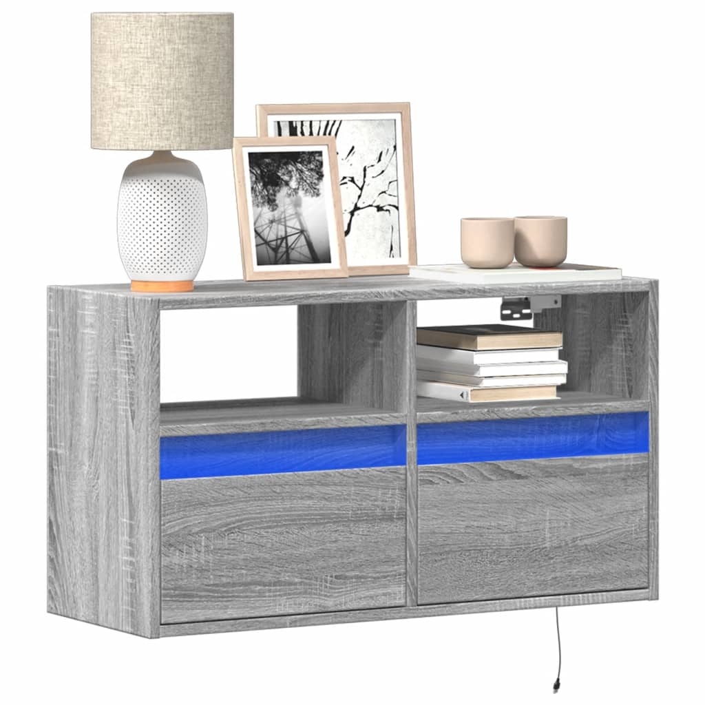 TV-Wandschrank mit LED Grau Sonoma 80 cm