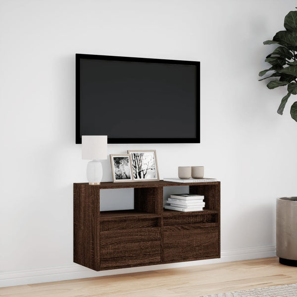 TV-Wandschrank mit LED Braun Eiche Optik 80cm
