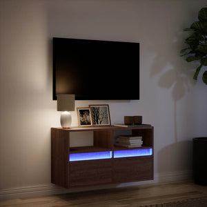 TV-Wandschrank mit LED Braun Eiche Optik 80cm