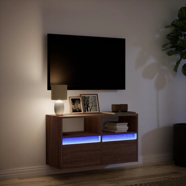 TV-Wandschrank mit LED Braun Eiche Optik 80cm