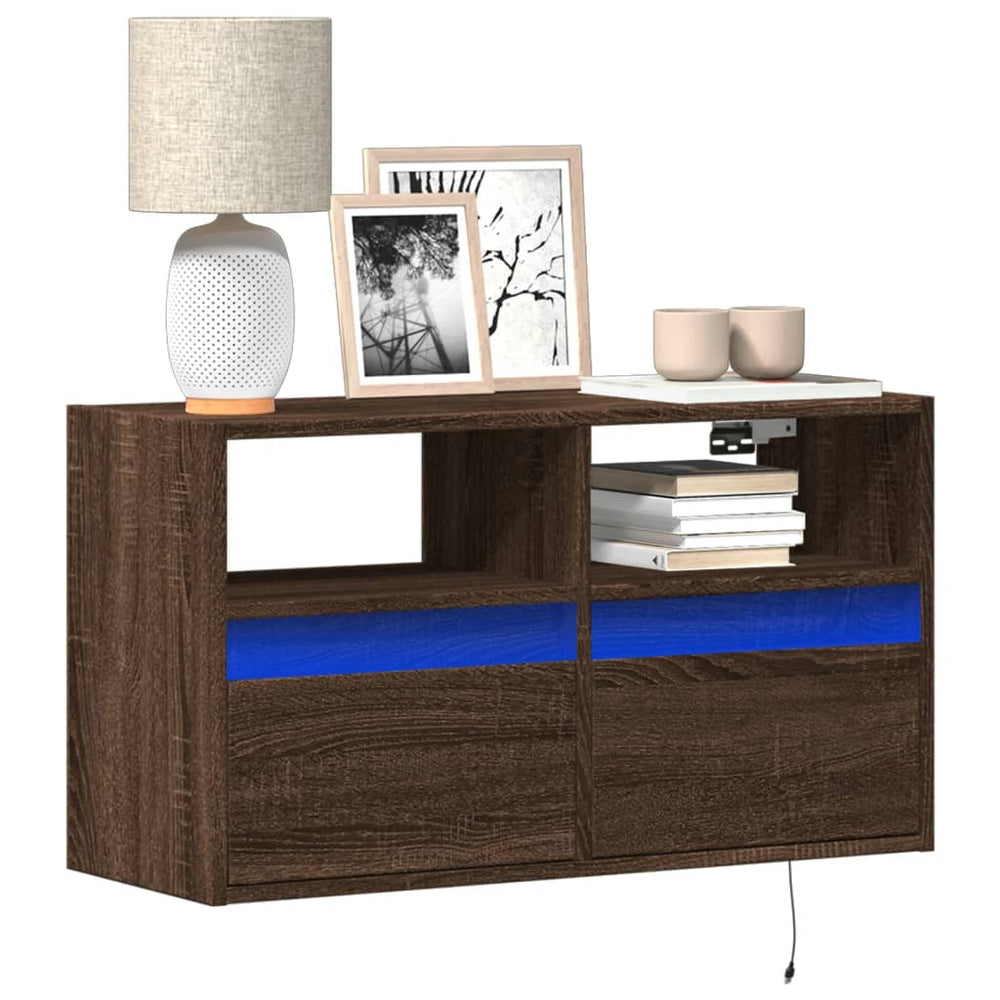Meuble TV mural vidaXL avec éclairage LED Chêne marron 80x31x45cm