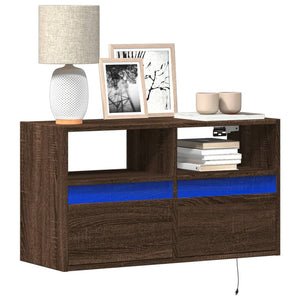 TV-Wandschrank mit LED Braun Eiche Optik 80cm