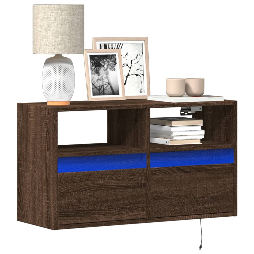 TV-Wandschrank mit LED Braun Eiche Optik 80cm