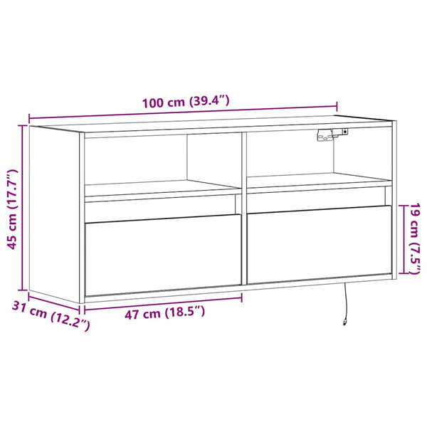 TV-Wandschrank mit LED Schwarz 100 cm