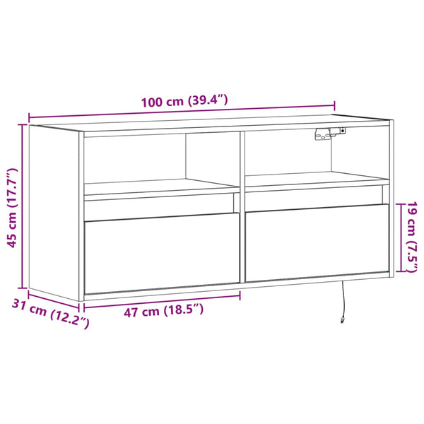 TV-Wandschrank mit LED Betongrau 100cm