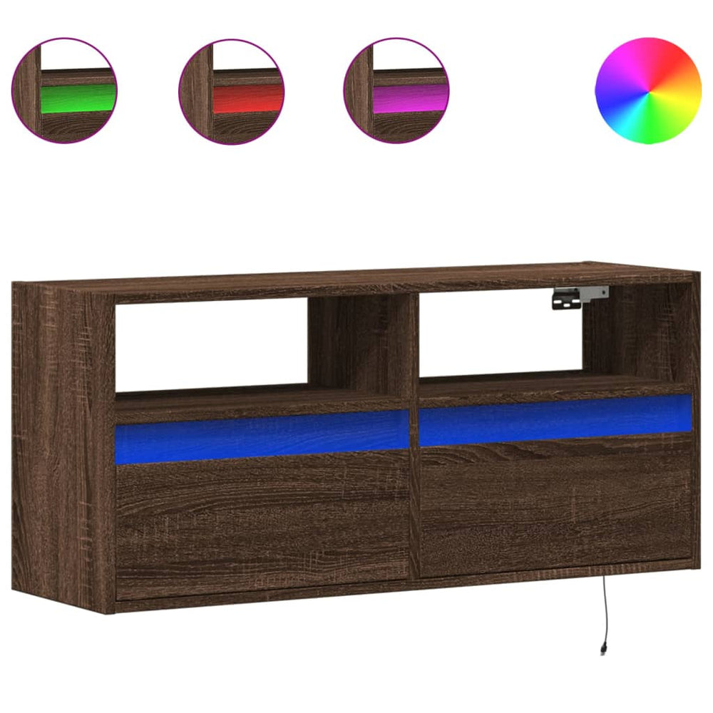 TV-Wandschrank mit LED Braun Eiche 100cm