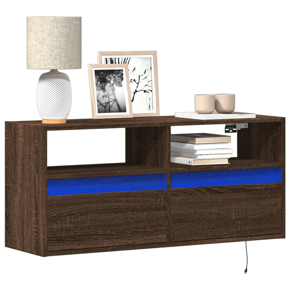 TV-Wandschrank mit LED Braun Eiche 100cm